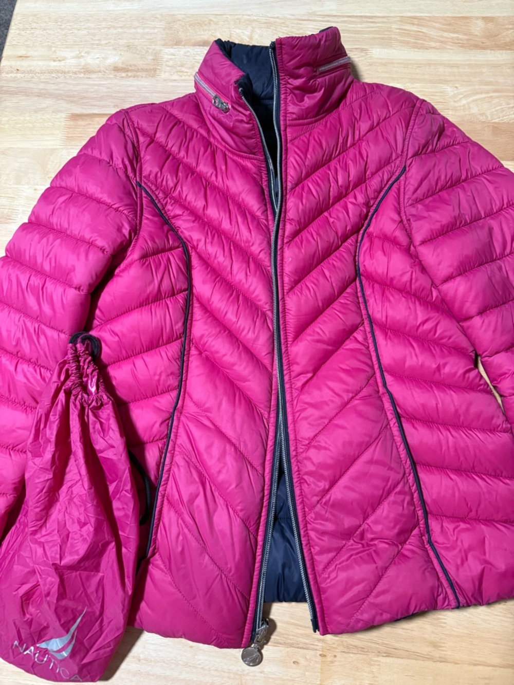 Nautica Women’s Packable Puffer Jacket Small Pink Lightweight Hooded Coat